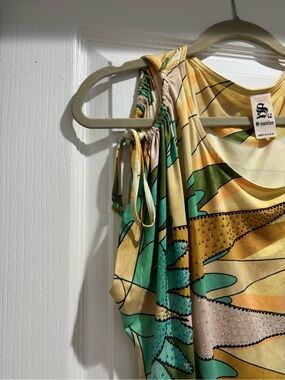 S-Twelve Yellow & Green Tropical Drawstring Sleeveless Top with  details